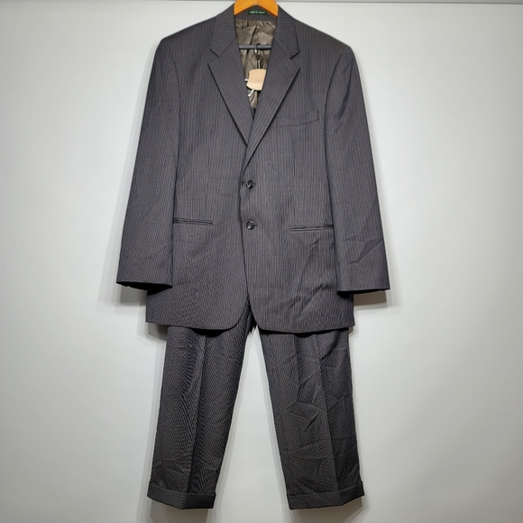 LRL Ralph Lauren Men Suit 42R Brown Wool Blazer 2 pc. Striped